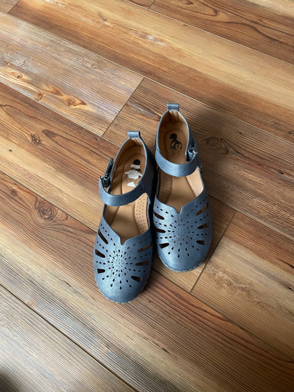Metallic Blue Cutout Shoes